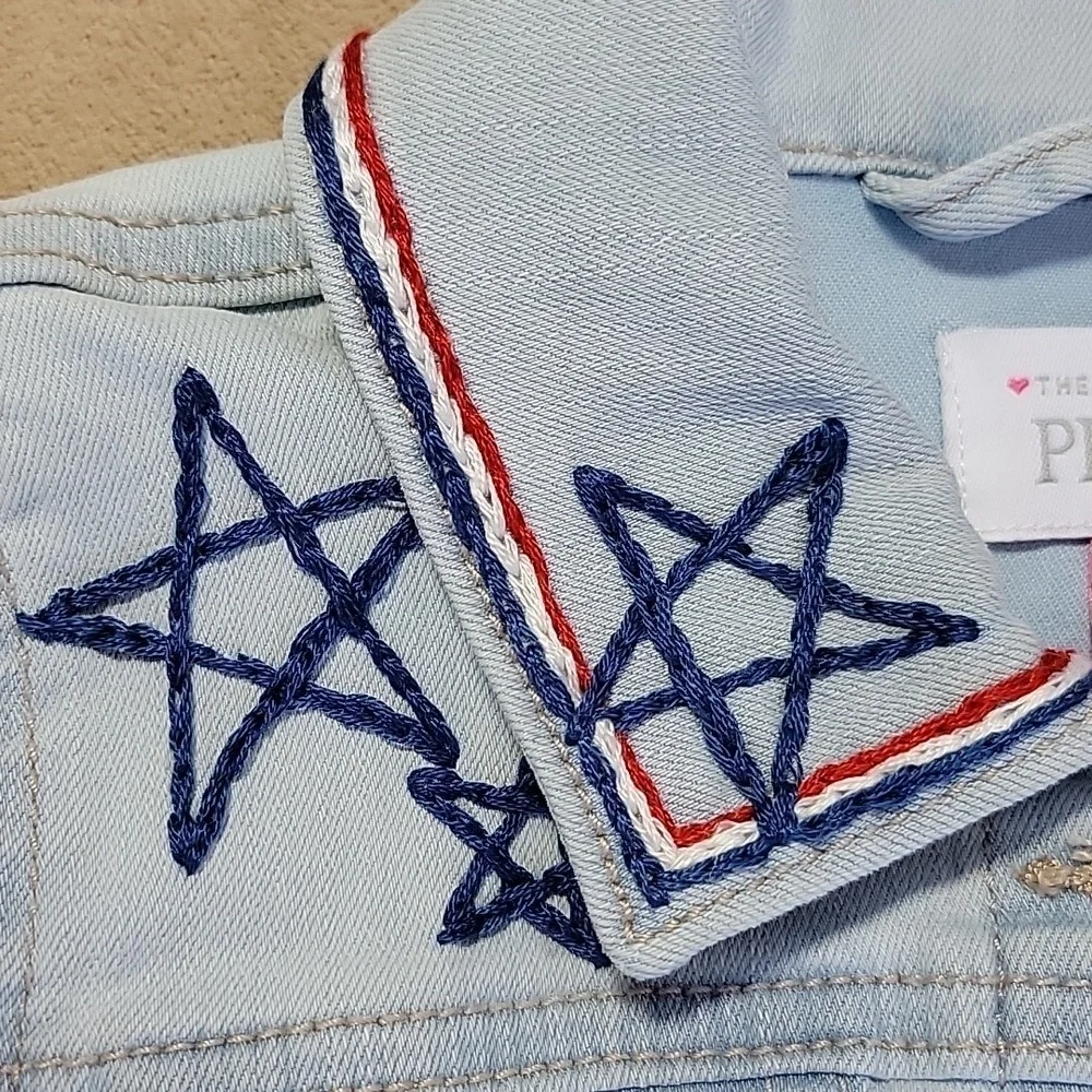 One of a Kind! Children's Place Patriotic Denim Jacket Hand Embroidered Size 5T